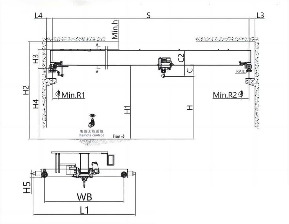 แผนผังโครงสร้างเครนคานเดี่ยวยุโรป 2 ตัน