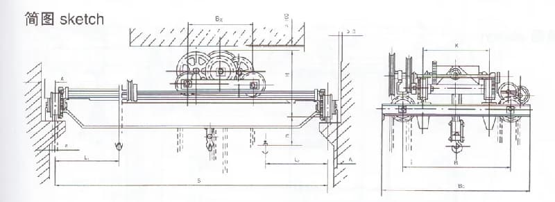 5~20t Manual Operation Double Girder Overhead Crane Drawing