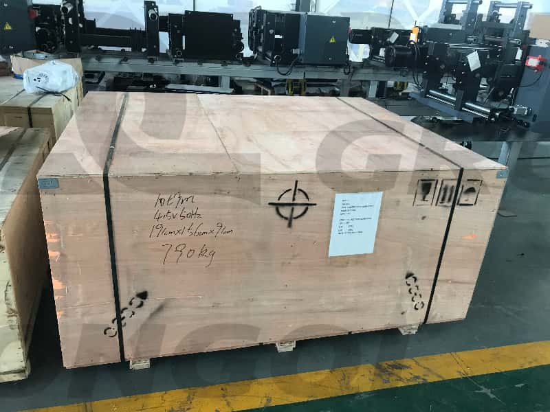 10-ton electric hoist packaged in wooden crate